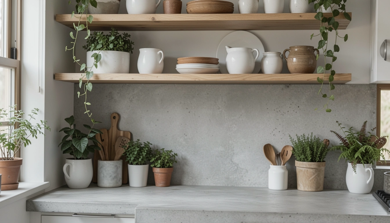 21 Stylish Open Shelves Concrete Kitchen Ideas